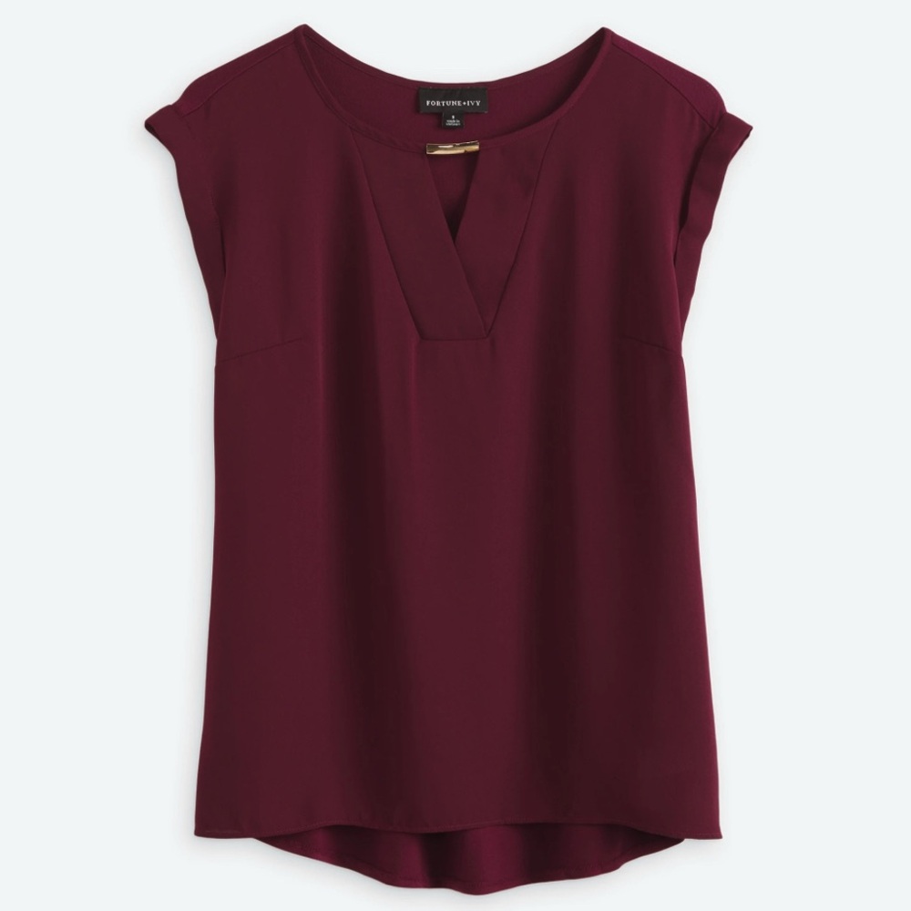 Burgundy Blouse with a Touch of Gold